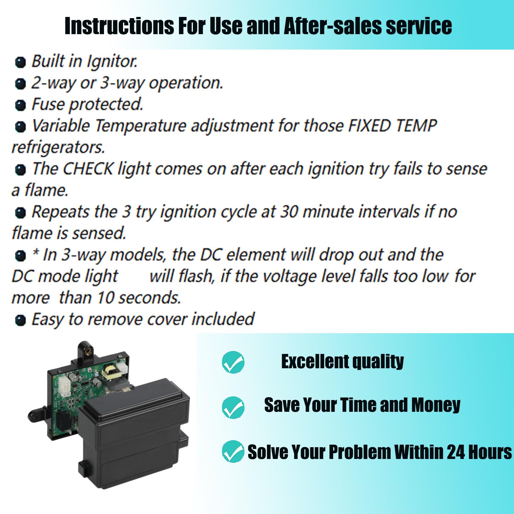 Bxmgr boxed control board with warranty card and instructions to reassure buyers about support