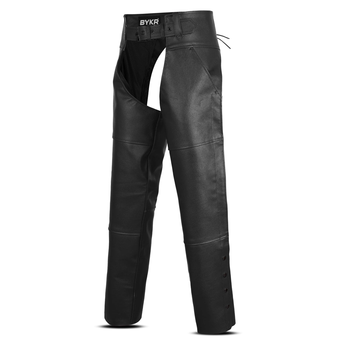 BYKR front view chaps showing full leg coverage and classic look