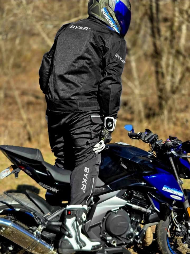 BYKR rider wearing jacket on adventure bike demonstrating comfort in use