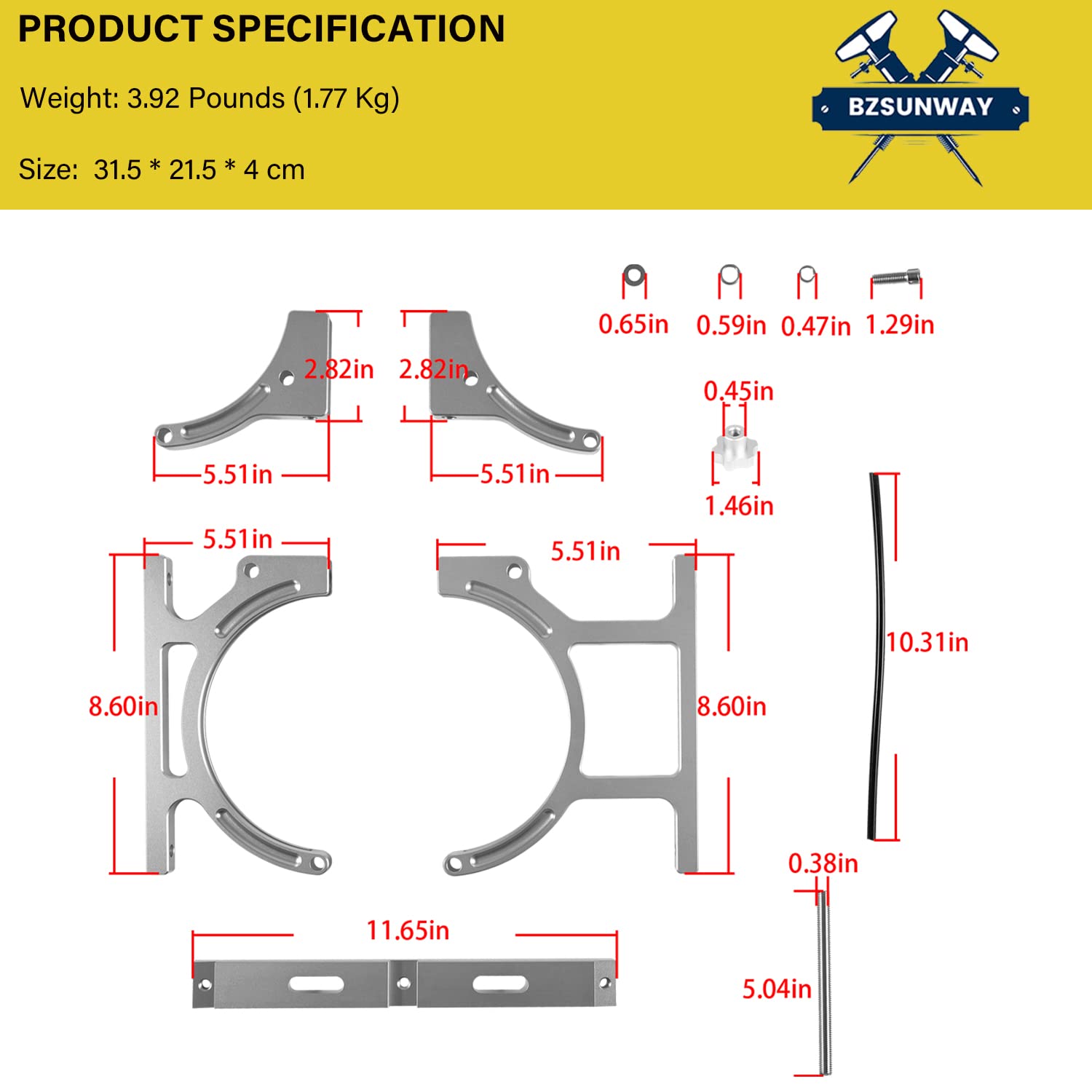Bzsunway bracket next to ruler for accurate size reference
