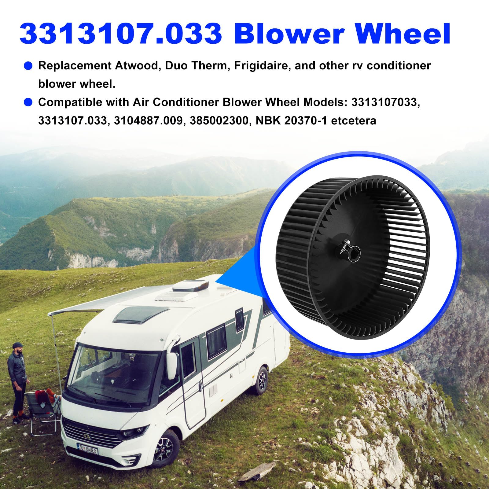 BZTT side profile of fan wheel displaying blade pitch for quieter operation