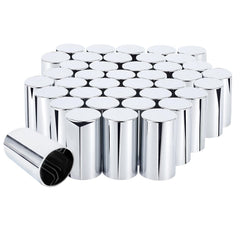 Cabtherlyn front view of 40-pack lug nut covers showing polished chrome benefit