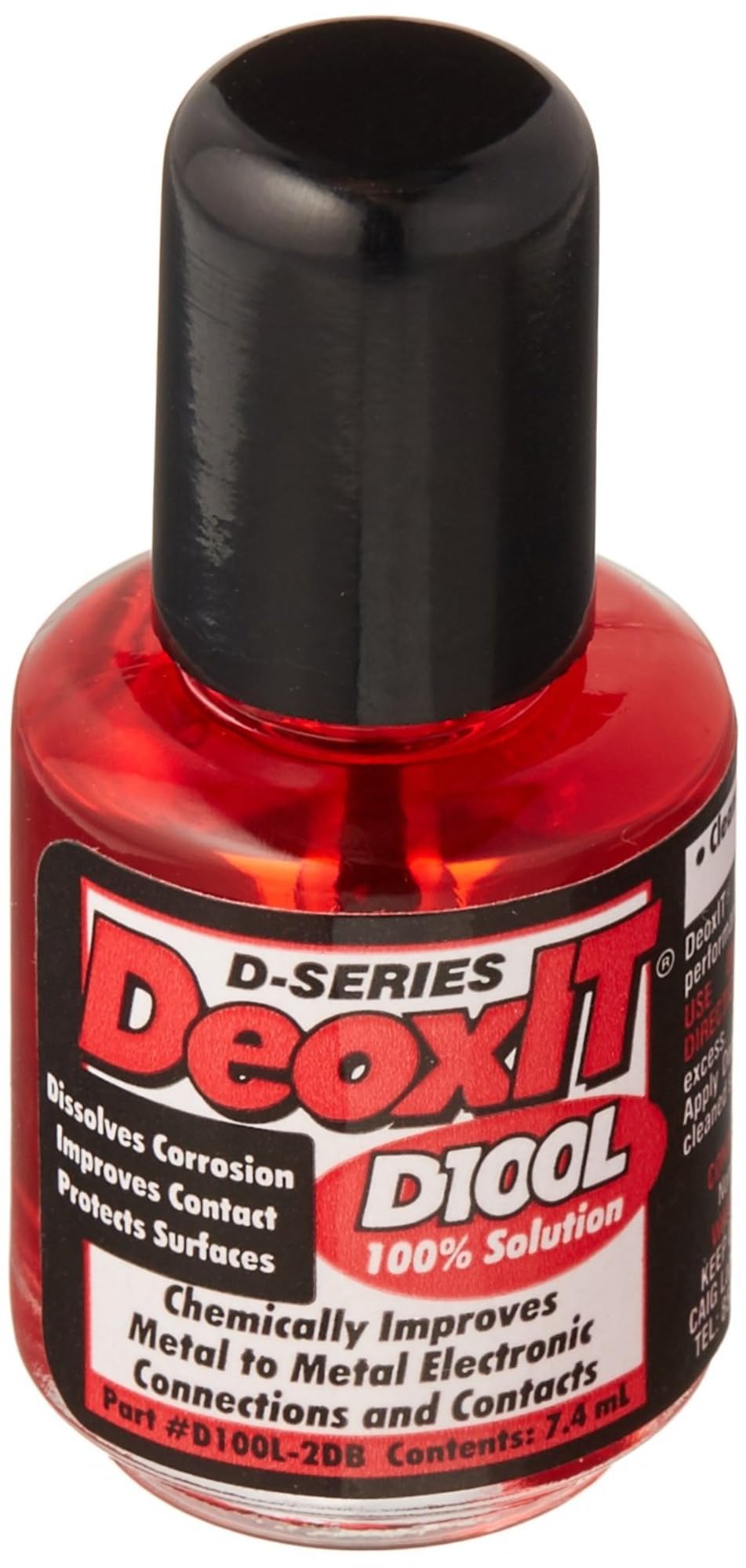 CAIG LABORATORIES DeoxIT D100L front label showing product and size benefits
