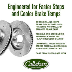 Callahan Brake Parts ceramic pads and mounting hardware detail for quiet operation