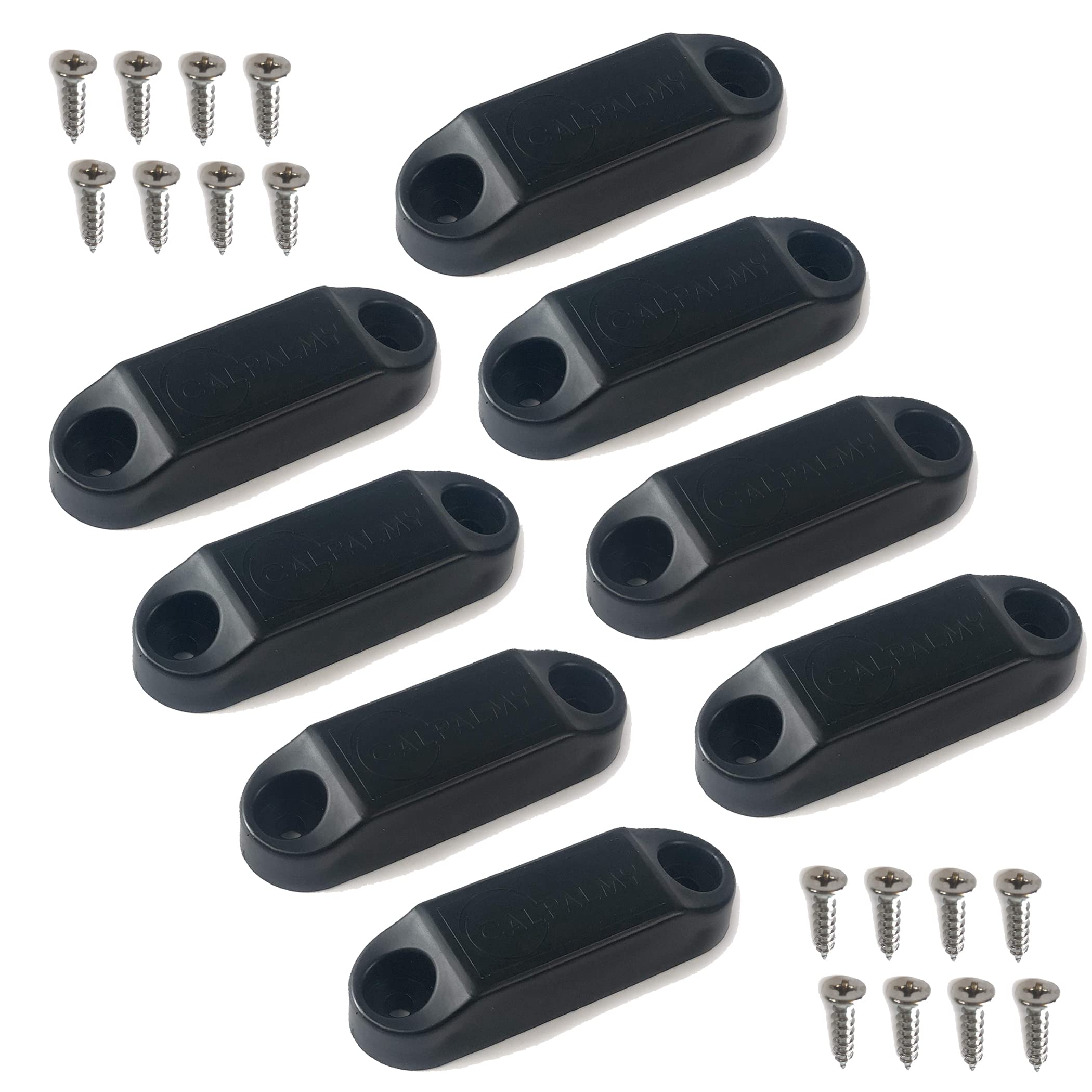 CALPALMY front view of the black magnetic baggage door catch mounted showing secure hold