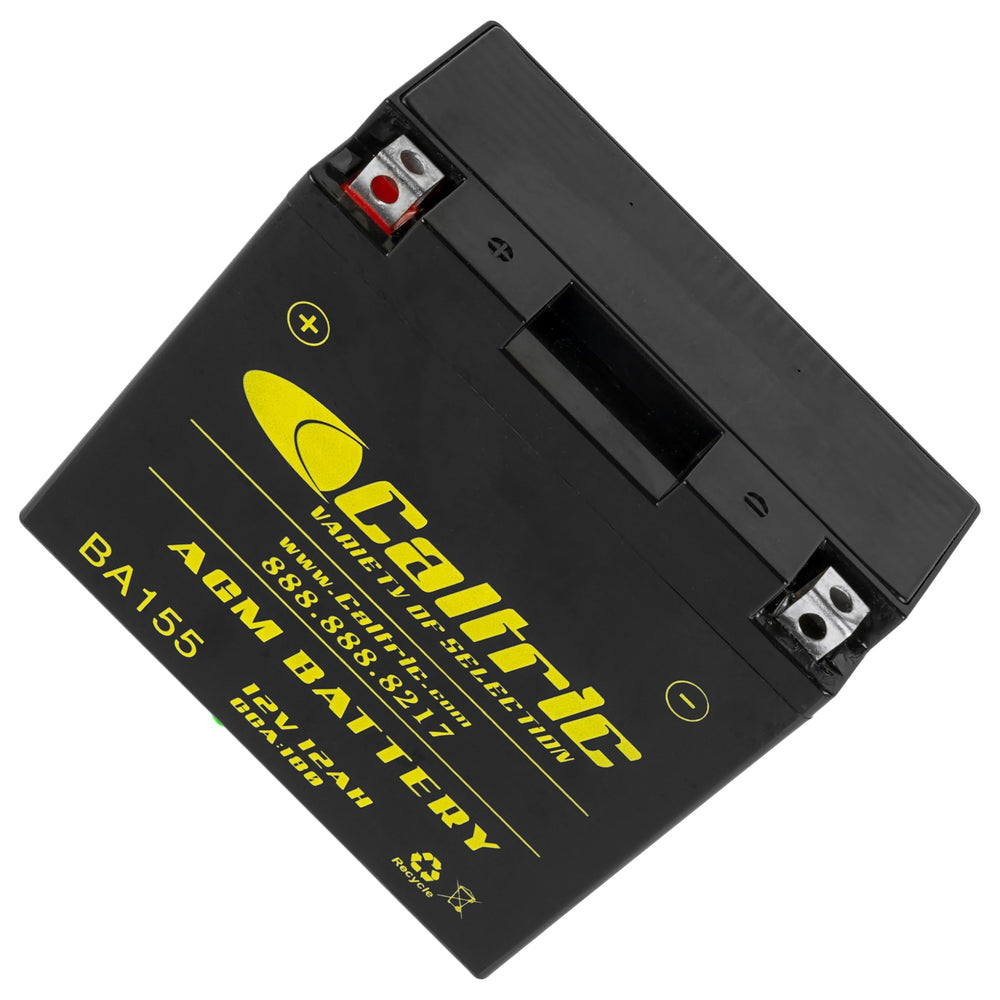 Caltric AGM label closeup showing model info and safety markings for confidence