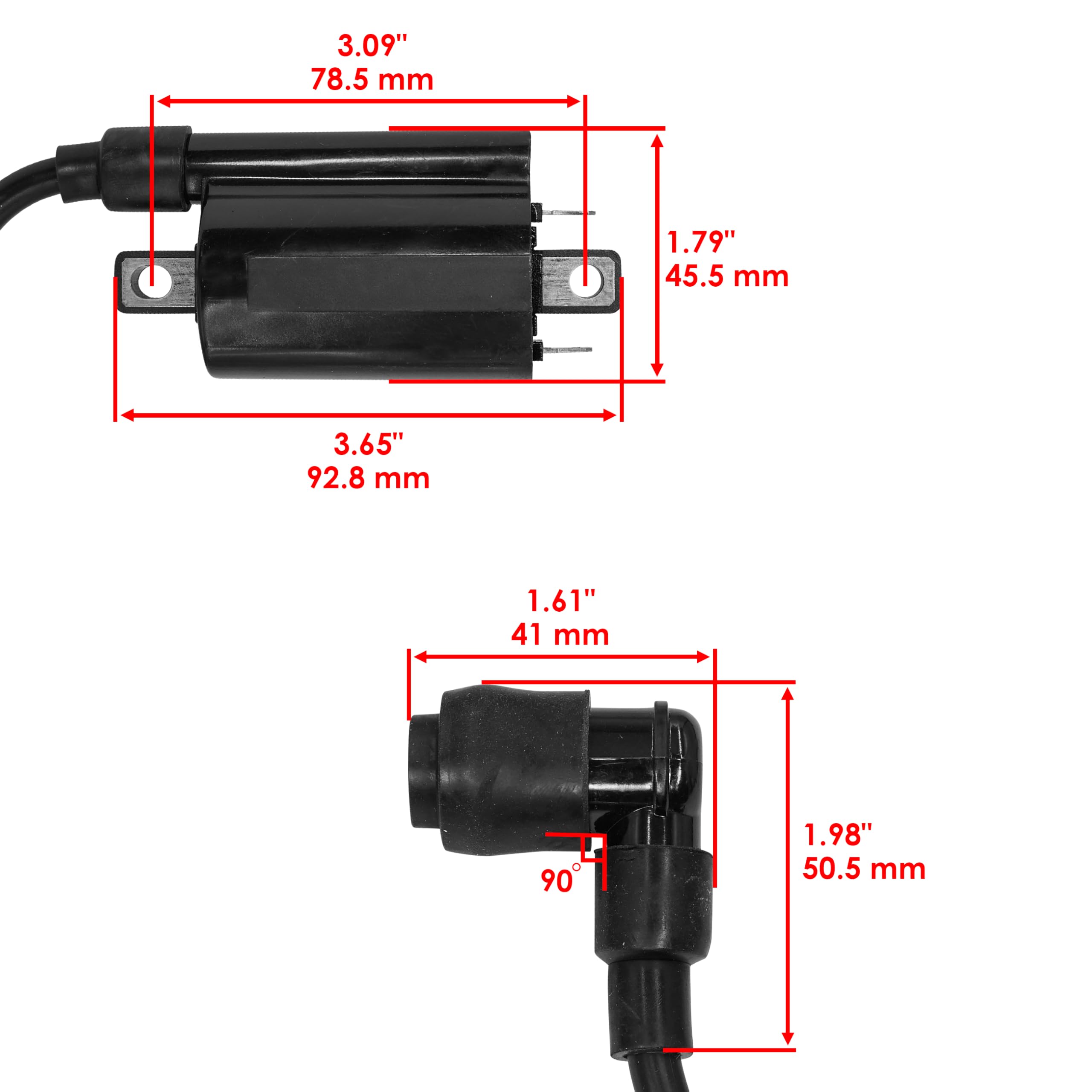 Caltric ignition coil side profile illustrating compact design and durability