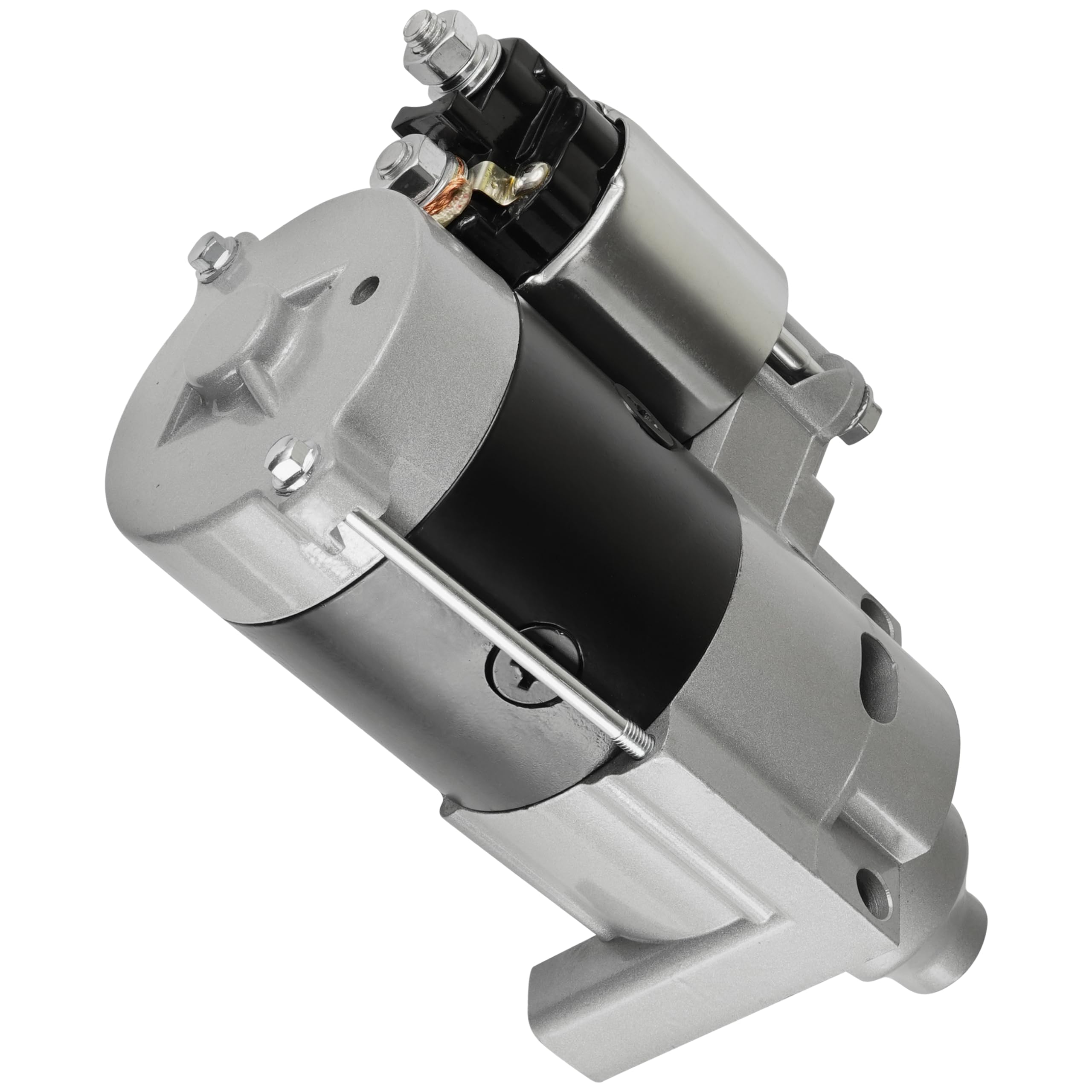 Caltric starter installed on a lawn mower engine illustrating direct bolt-in replacement