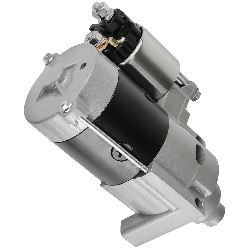 Caltric starter installed on a lawn mower engine illustrating direct bolt-in replacement
