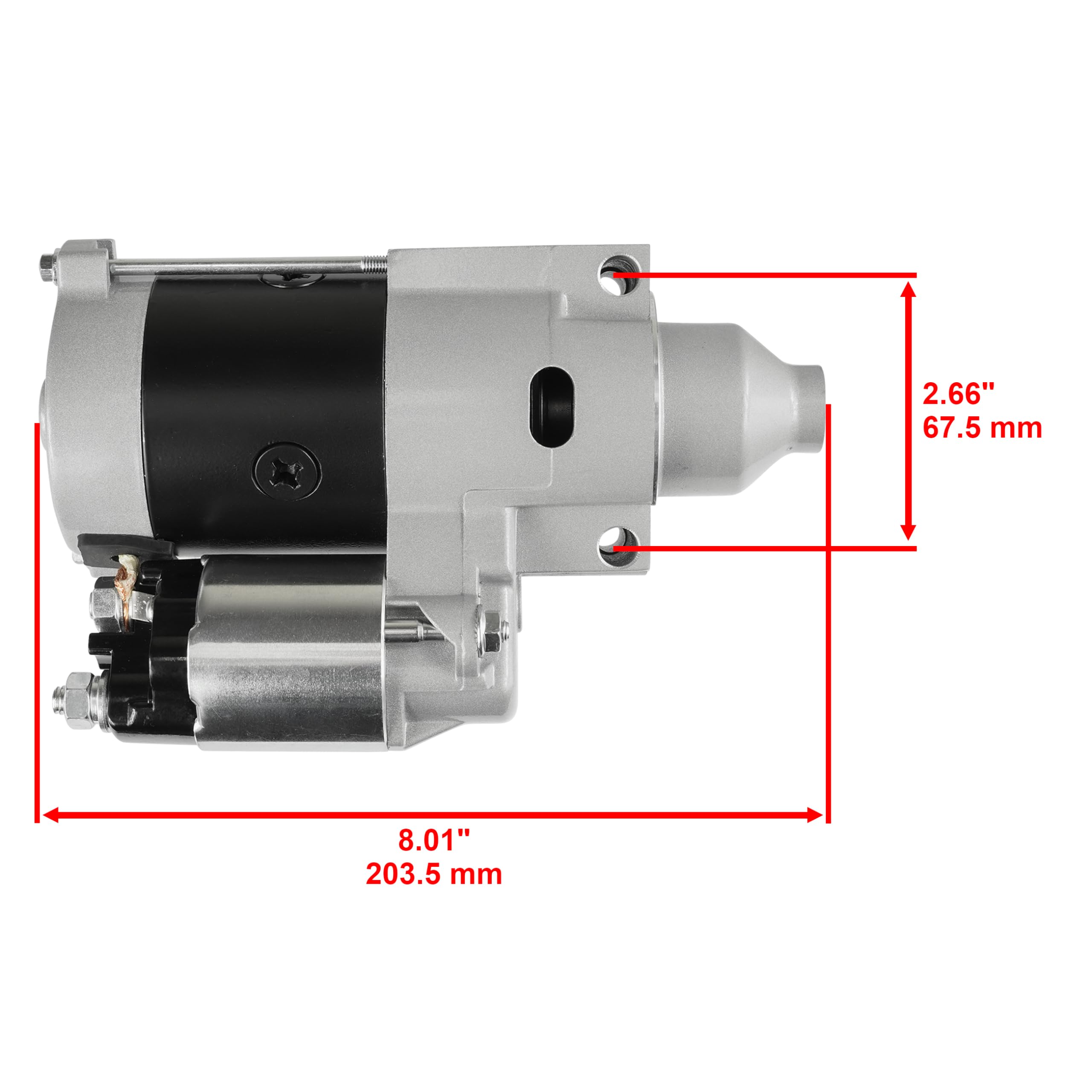 Caltric starter side profile that fits Kawasaki-style engines for easy replacement