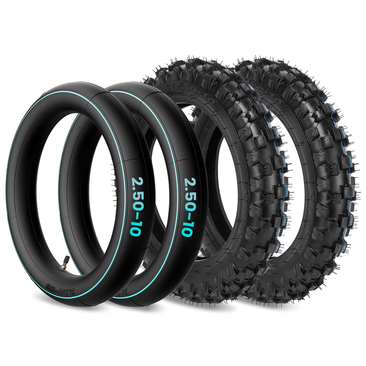 CALU LUKY front view of two 2.5-10 tire pack showing fit and labeling, durable replacement benefit
