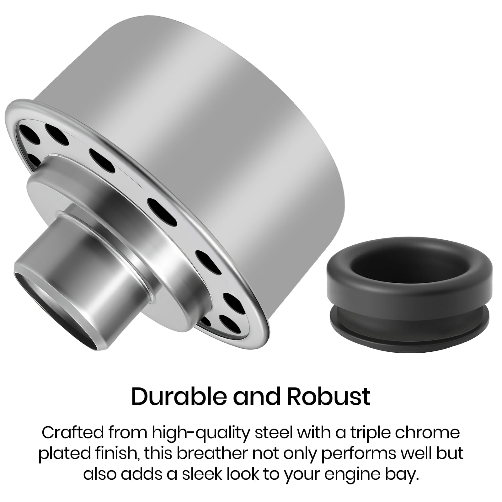 Calvana rubber grommet seated on breather neck demonstrating snug, leak-resistant fit
