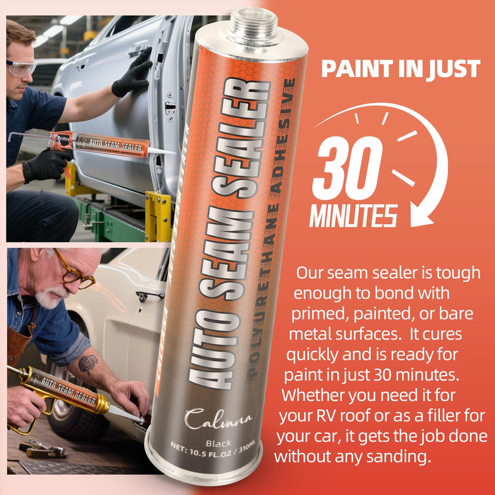 Applying Calvana seam sealer bead to an automotive panel for clean, controlled adhesion