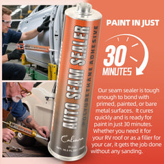 Applying Calvana seam sealer bead to an automotive panel for clean, controlled adhesion