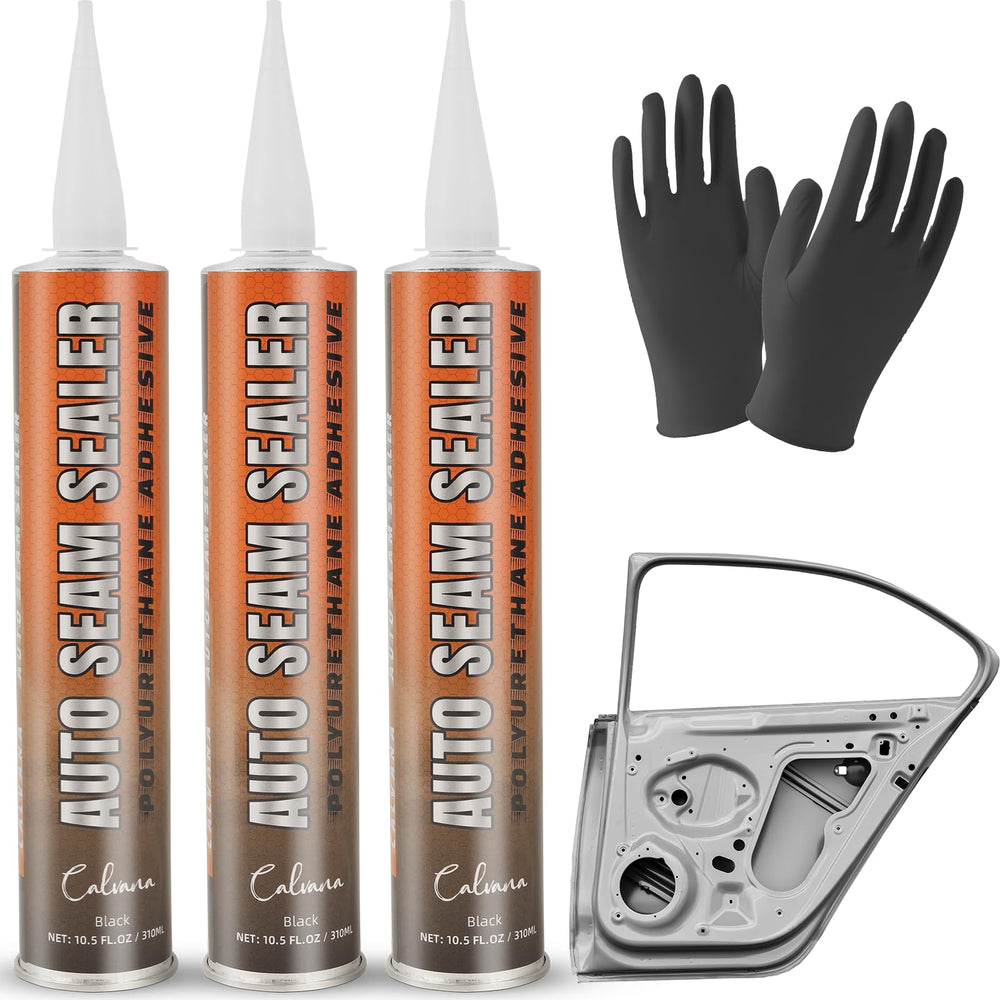Calvana front packaging showing three seam sealer tubes and included accessories for durable repairs