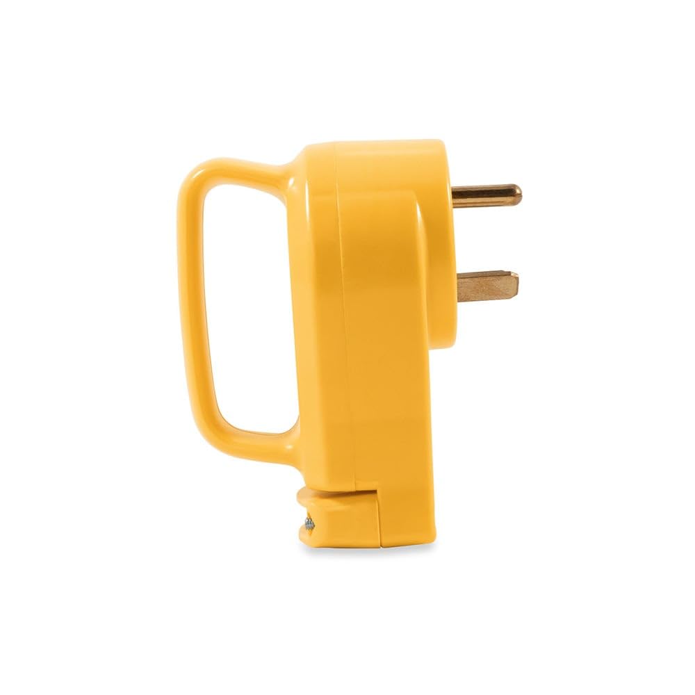 Camco attached to RV cord scale showing correct fit and compact dimensions benefit