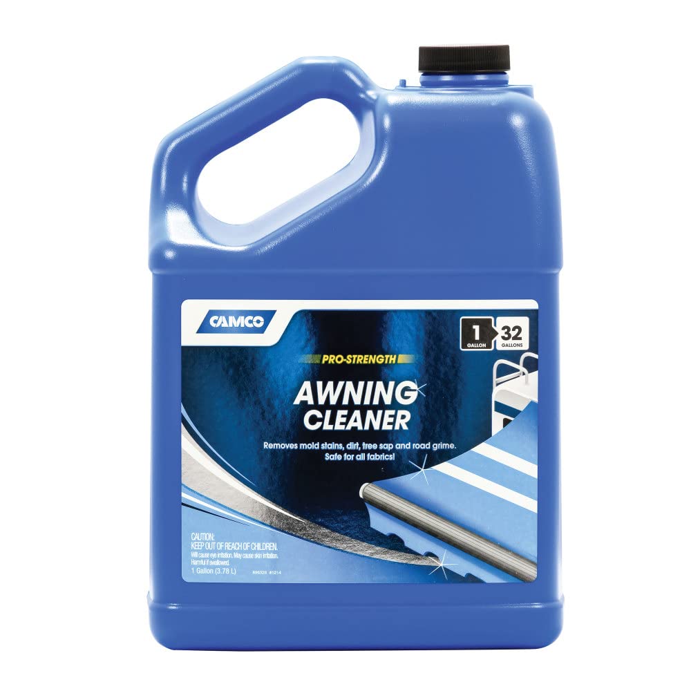 Camco awning cleaner front label showing product and safe fabric use