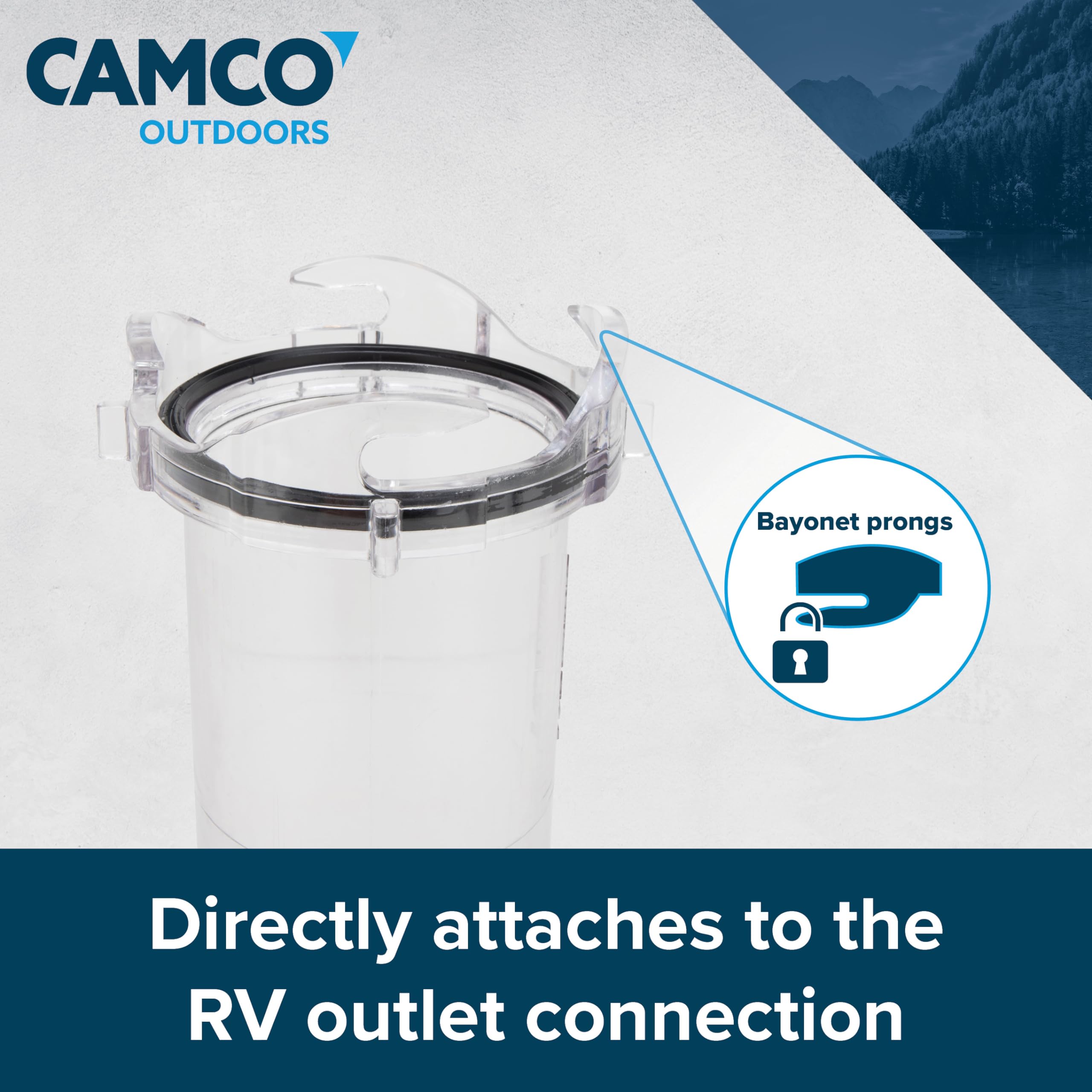 Camco close-up of adapter connection detail showing secure fit and leak prevention