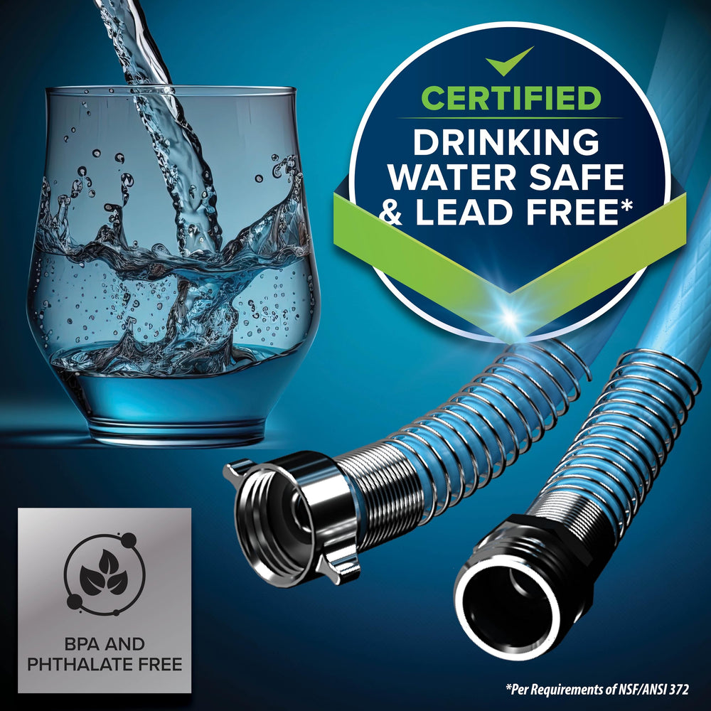 Camco EVOFlex connected to RV water inlet demonstrating easy hookup