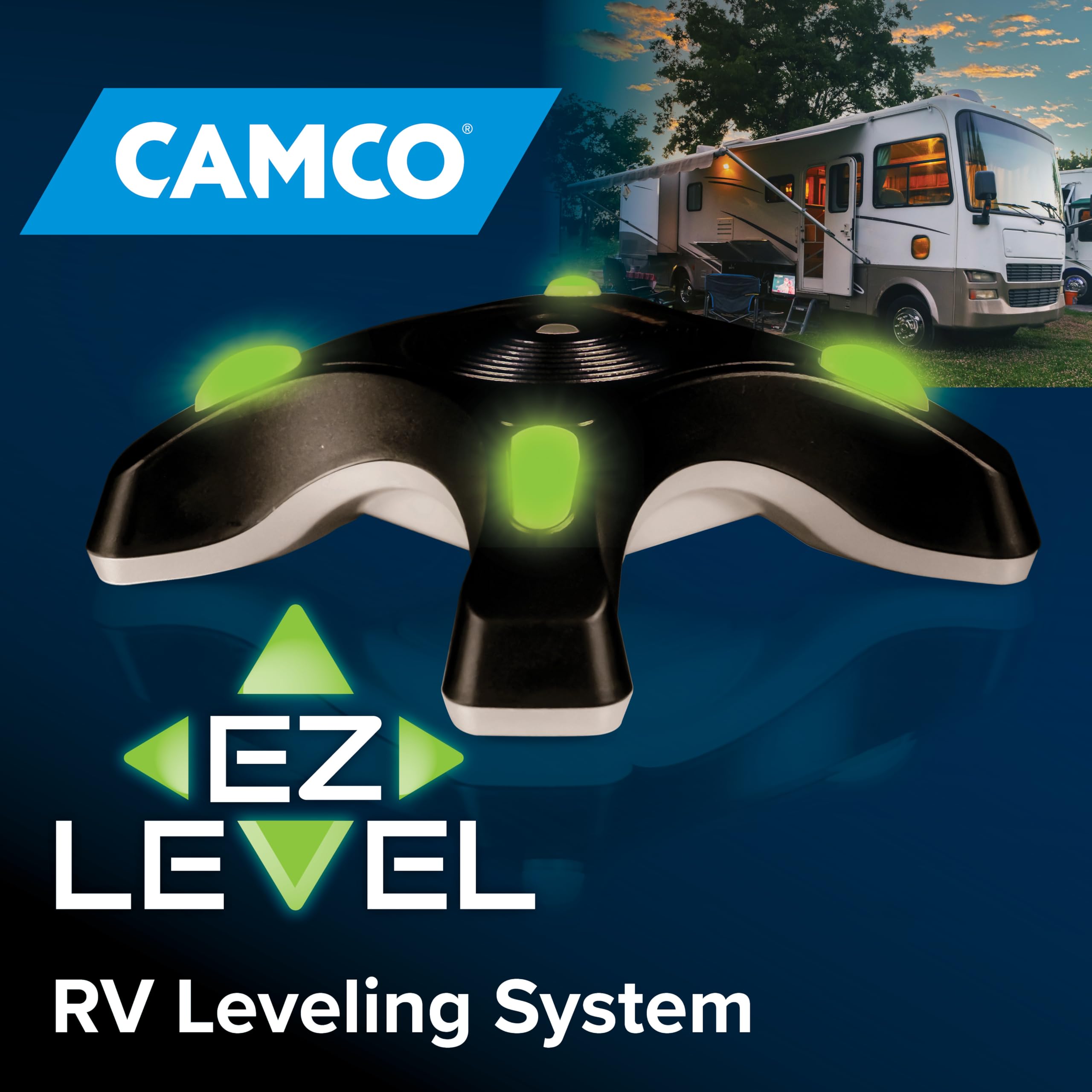 Camco angled close-up highlighting build quality and intuitive on/off switch benefit