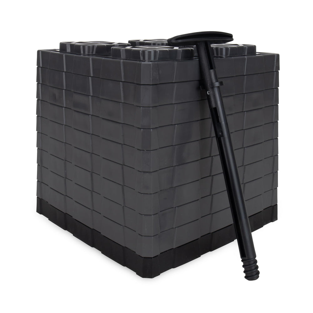 Camco FasTen XL placed on gravel campsite illustrating improved footing and reduced sinking