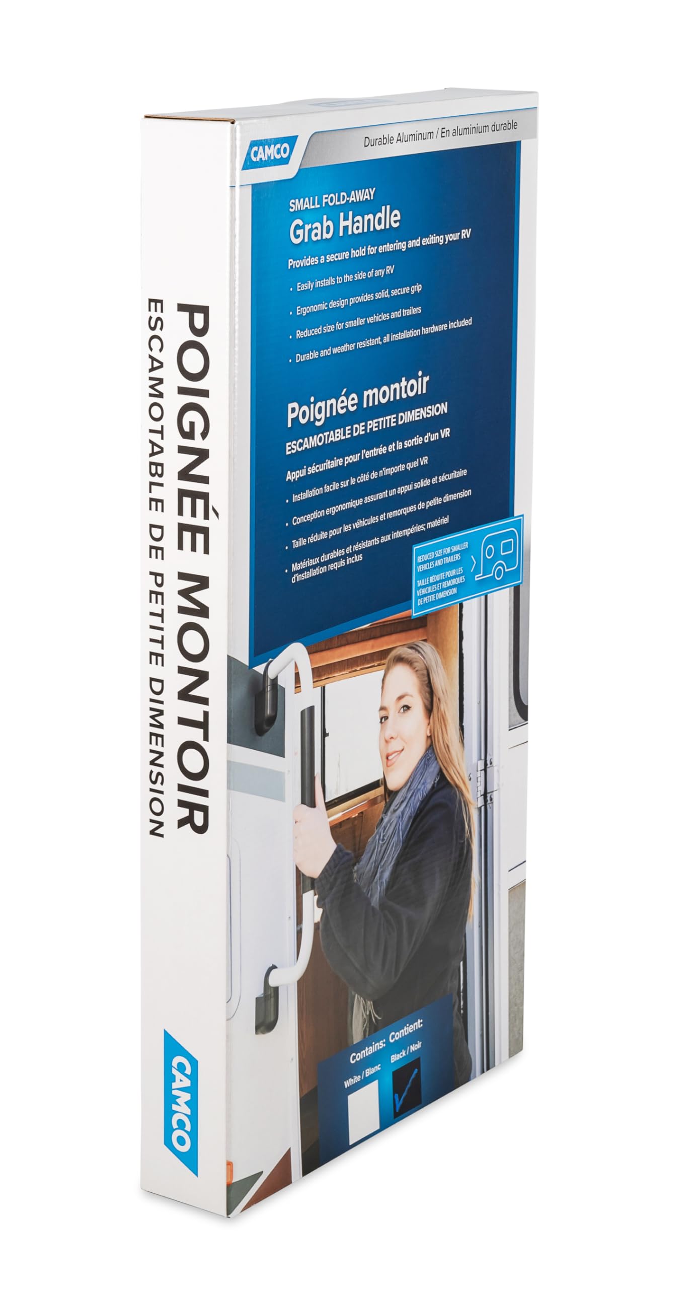 Camco next to ruler illustrating 18-inch fit for compact RVs