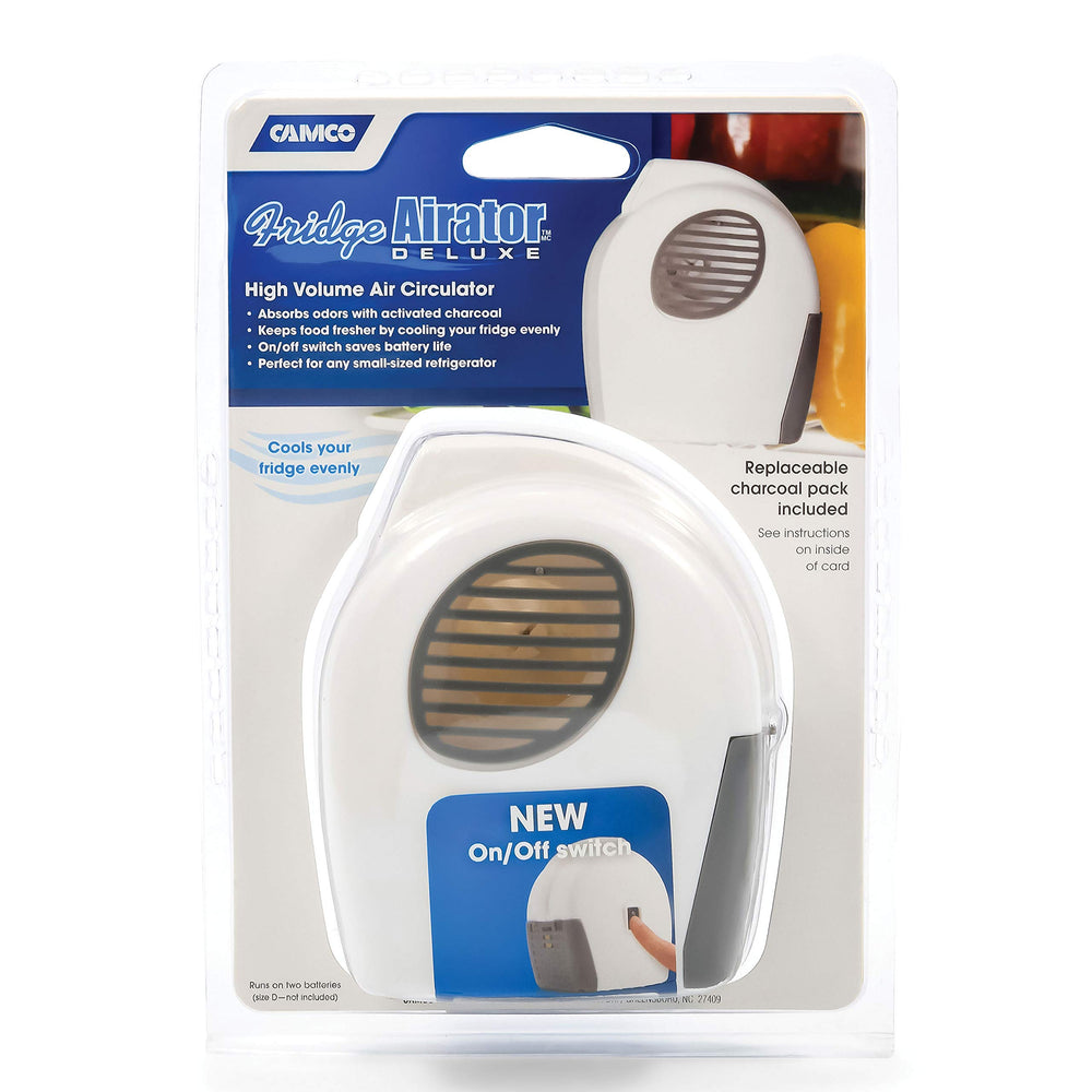 Camco Airator installed inside RV fridge demonstrating improved circulation
