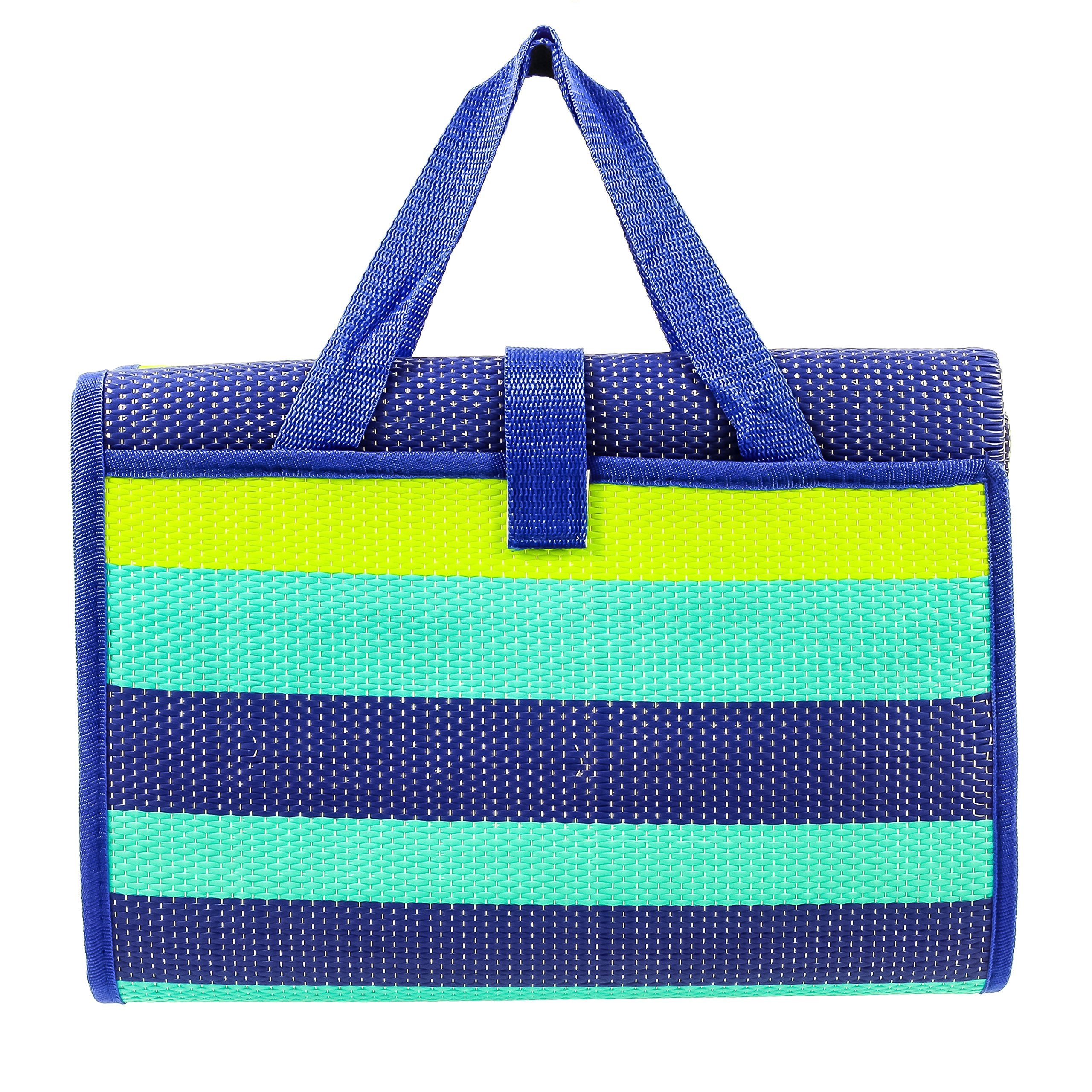 Camco folded mat with strap showing easy transport and compact storage