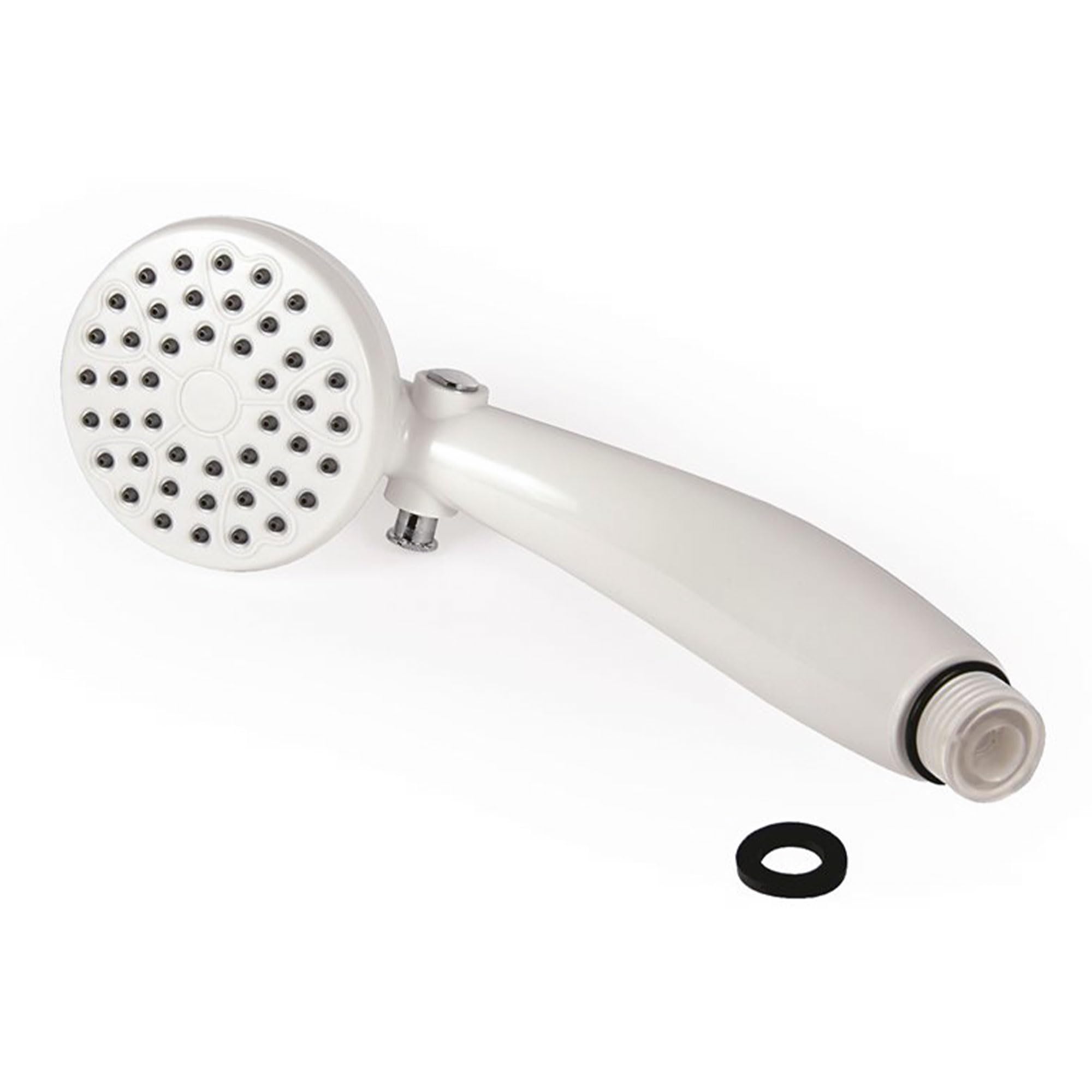 Camco front view of shower head showing compact design and quick rinse benefit