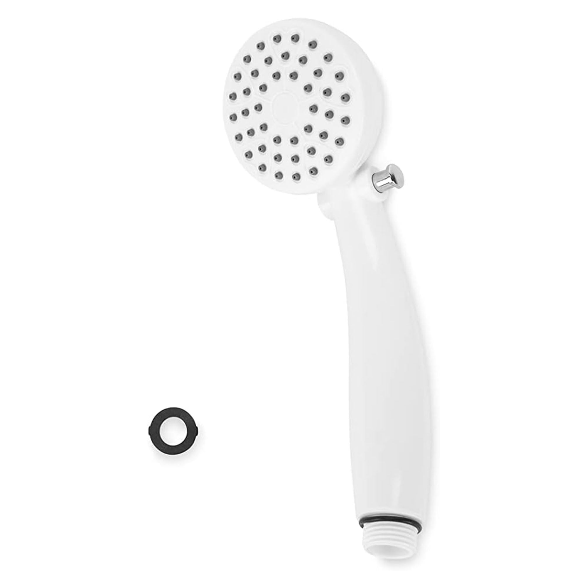 Camco rinsing sandy feet outdoors to prevent tracking dirt inside