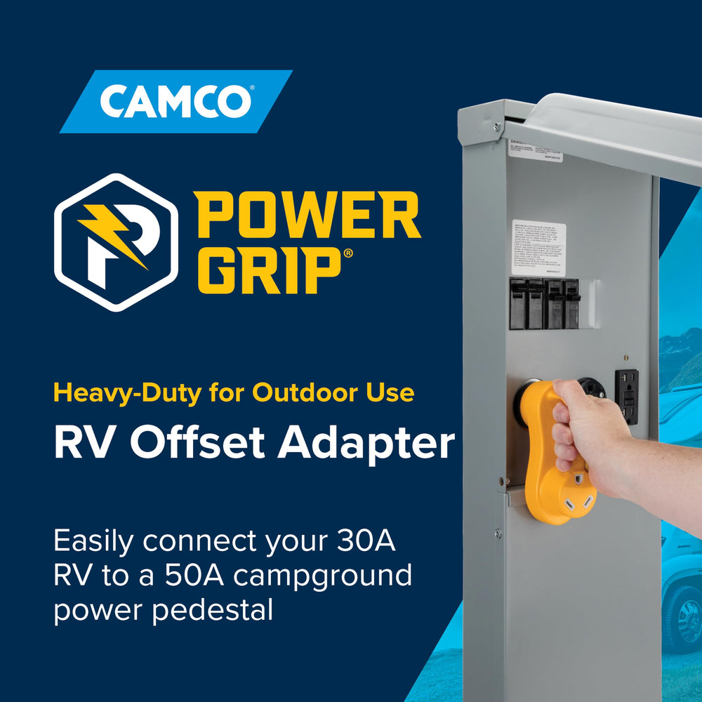 Camco Power Grip handle detail offering secure grip for easy unplugging