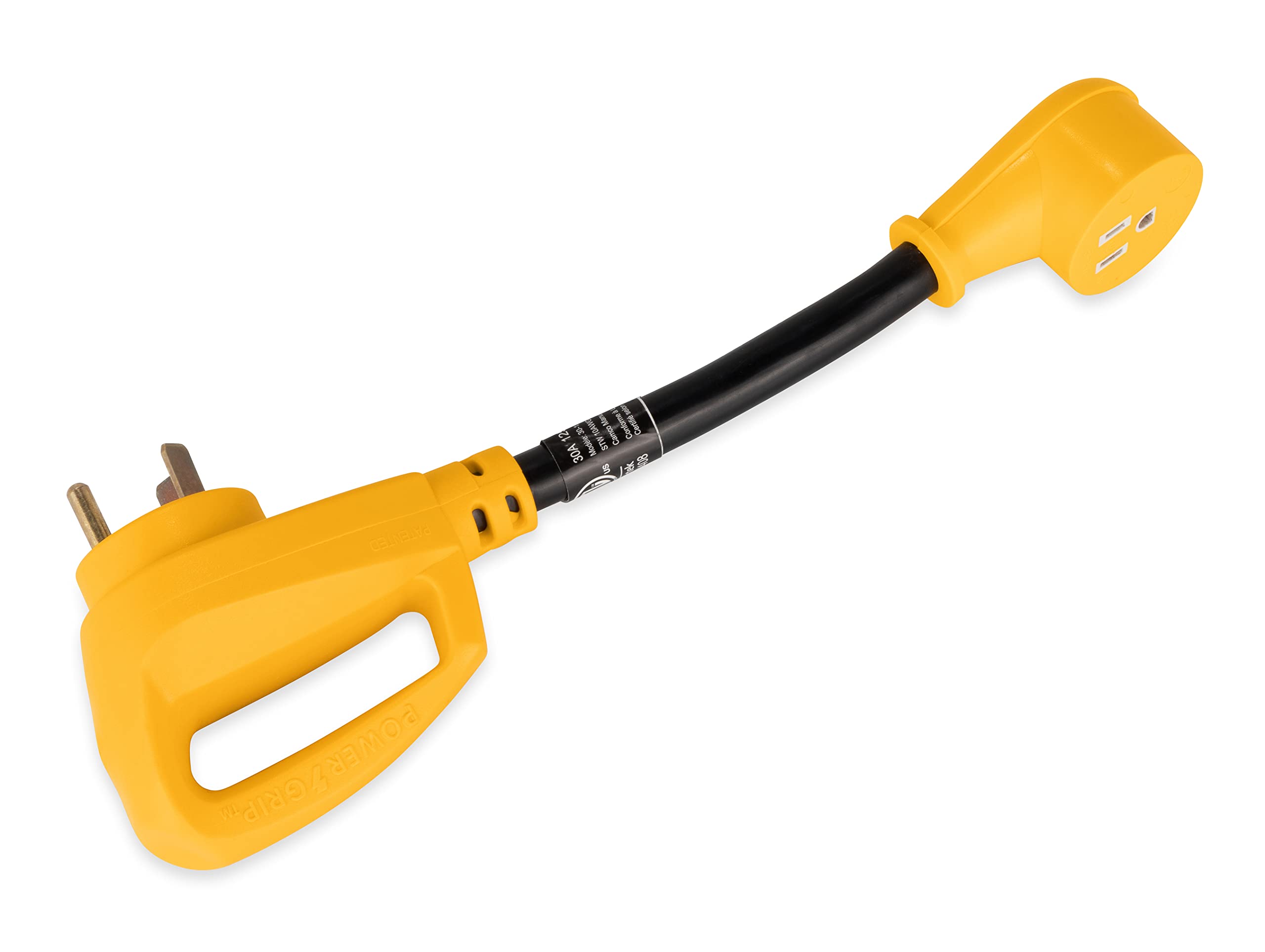 Camco PowerGrip 90-degree molded end minimizing stress on connection