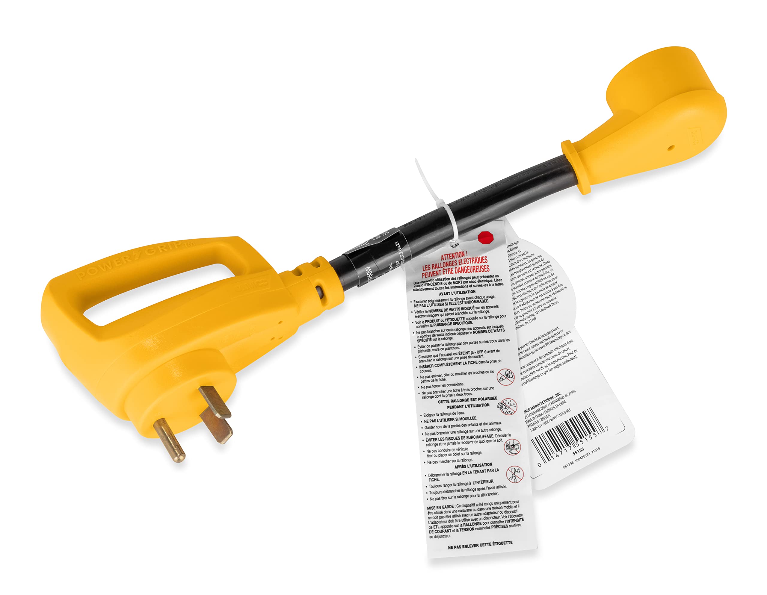 Camco PowerGrip packaging and label showing certifications and specs