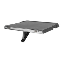 Camco front view of rail-mounted table showing flat surface and lip for stable prep