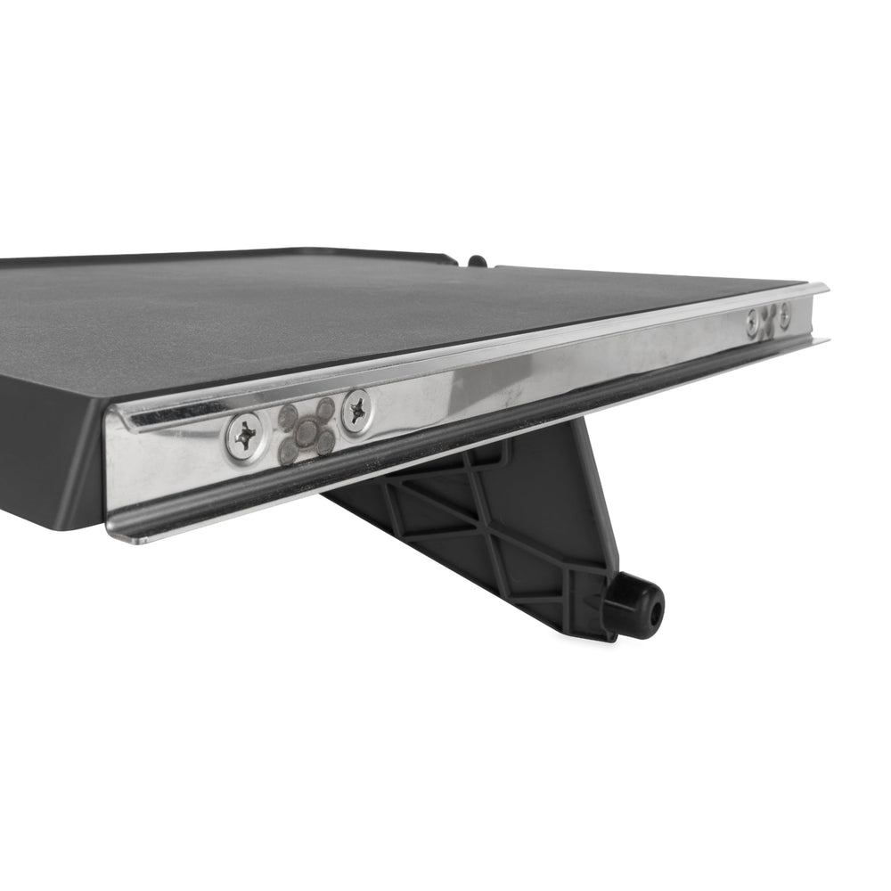 Camco table with plate to show real-world size and meal prep capacity