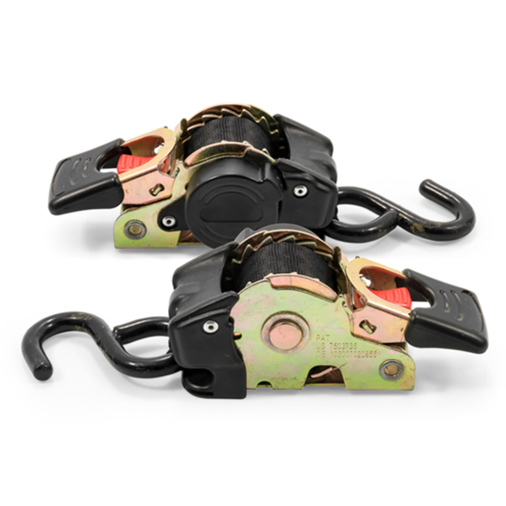 Camco retractable strap close-up of 1-inch webbing highlighting durable material and weather resistance