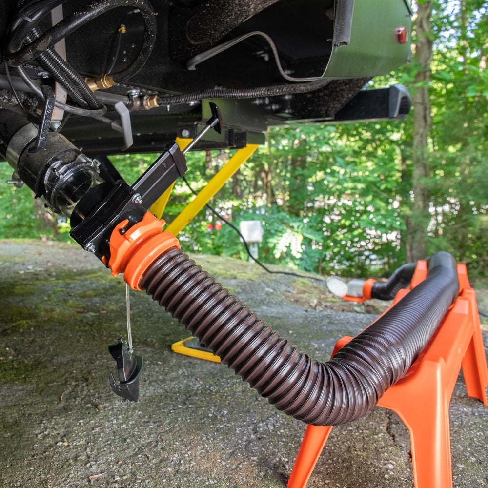 Camco Rhino installed at a campsite demonstrating cleaner, faster dumping