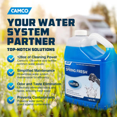 Camco bottle being poured into tank inlet for easy application