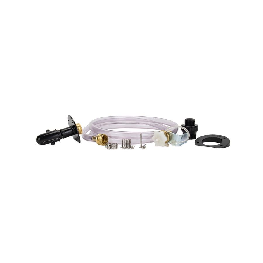 Camco Tornado front-mounted rinser showing exterior access and cleaner benefit