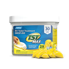 Camco front bucket showing 30-count pods and clear labeling for easy storage benefit