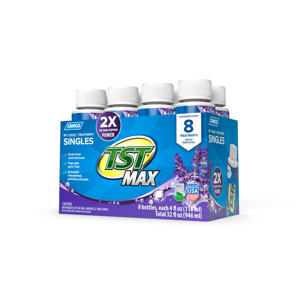 Camco front packaging showing eight 4 oz bottles and benefits