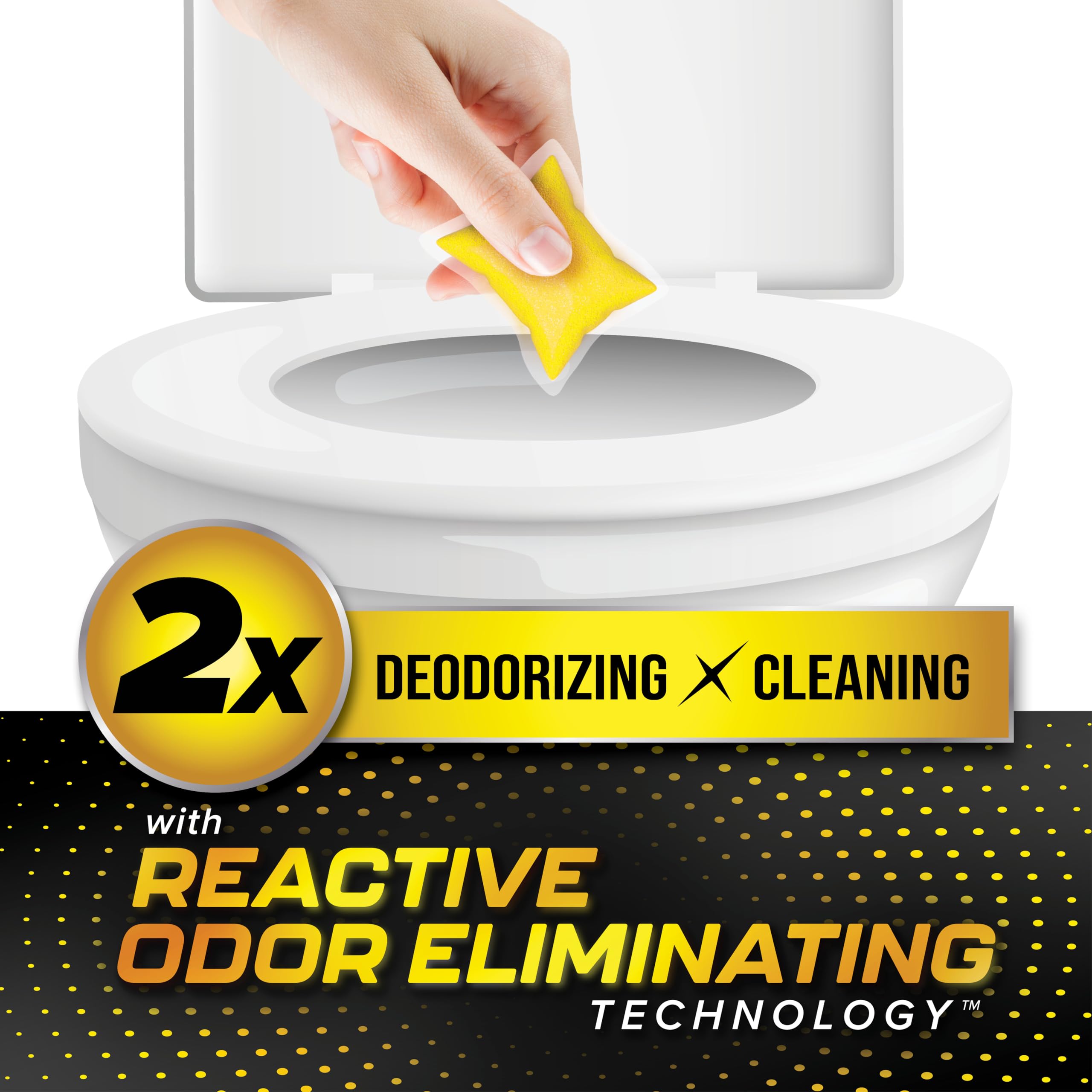 Camco pod in RV toilet bowl demonstrating simple one-drop use for odor control benefit