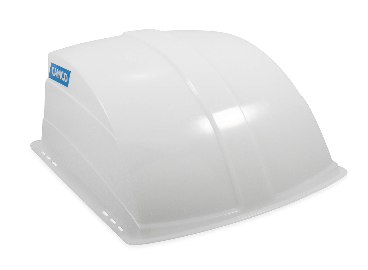Camco vent cover front profile showing aerodynamic shape and weather protection benefit