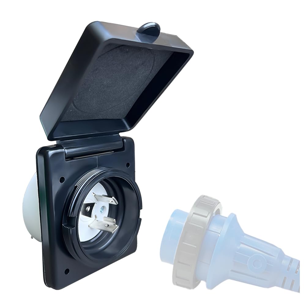 CAMPELIFY front view inlet box showing durable weatherproof exterior and easy mount benefit
