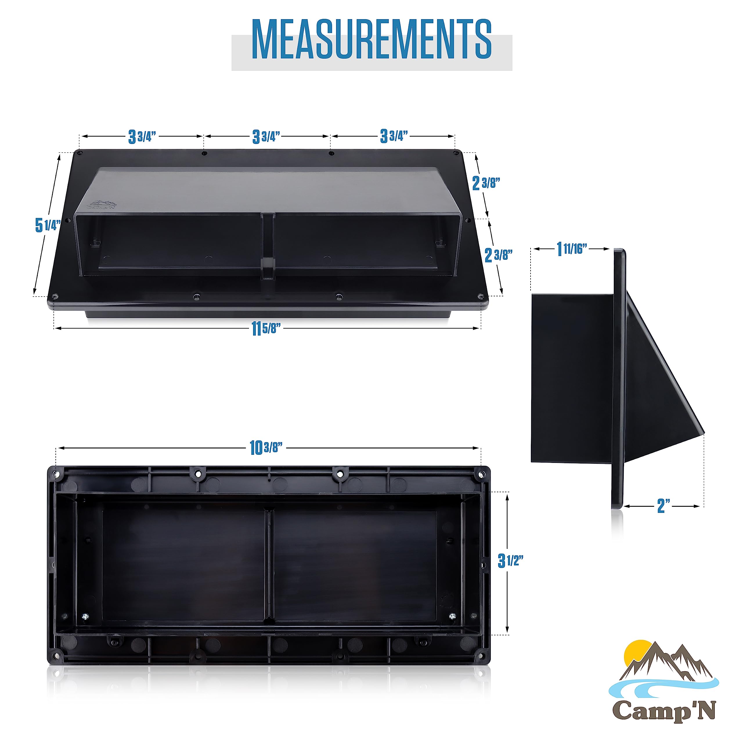 Camp'N vent cover installed on RV exterior demonstrating neat appearance