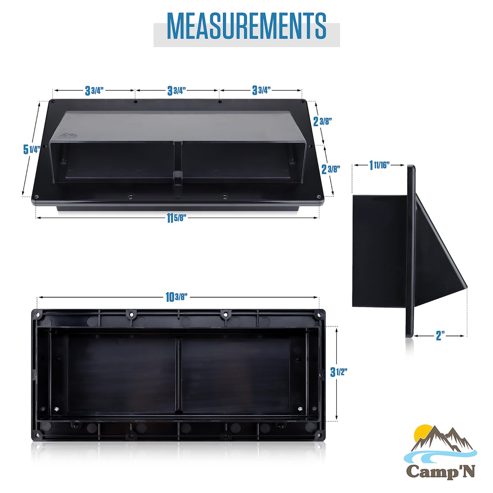 Camp'N vent cover installed on RV exterior demonstrating neat appearance