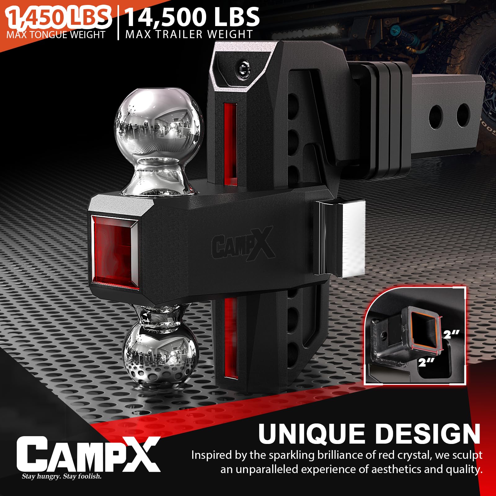 CAMPX close-up of ball mount showing compatibility and solid connection points