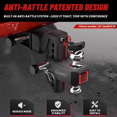 CAMPX close-up of dual ball and locking mechanism for secure towing connection