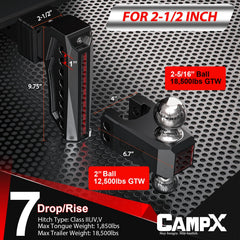CAMPX side profile showing indexed 1-inch increments for fast height adjustments