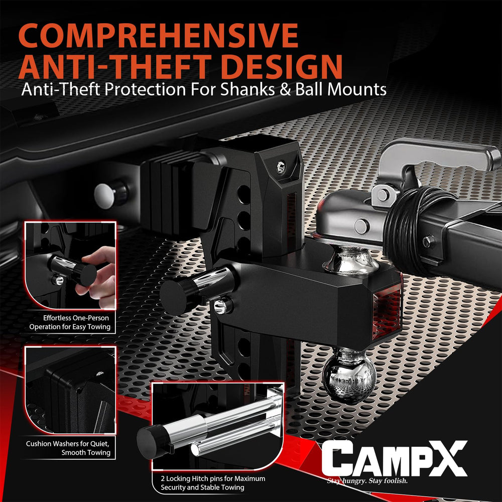 CAMPX silicone and metal cushion washers with dual locking pins for stable towing